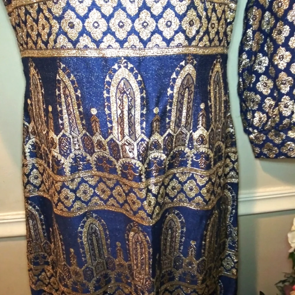 Vintage 1960's Bob Cunningham By Nellica Beitner Royal Blue & Gold Lame´ Gown - Picture 7 of 14